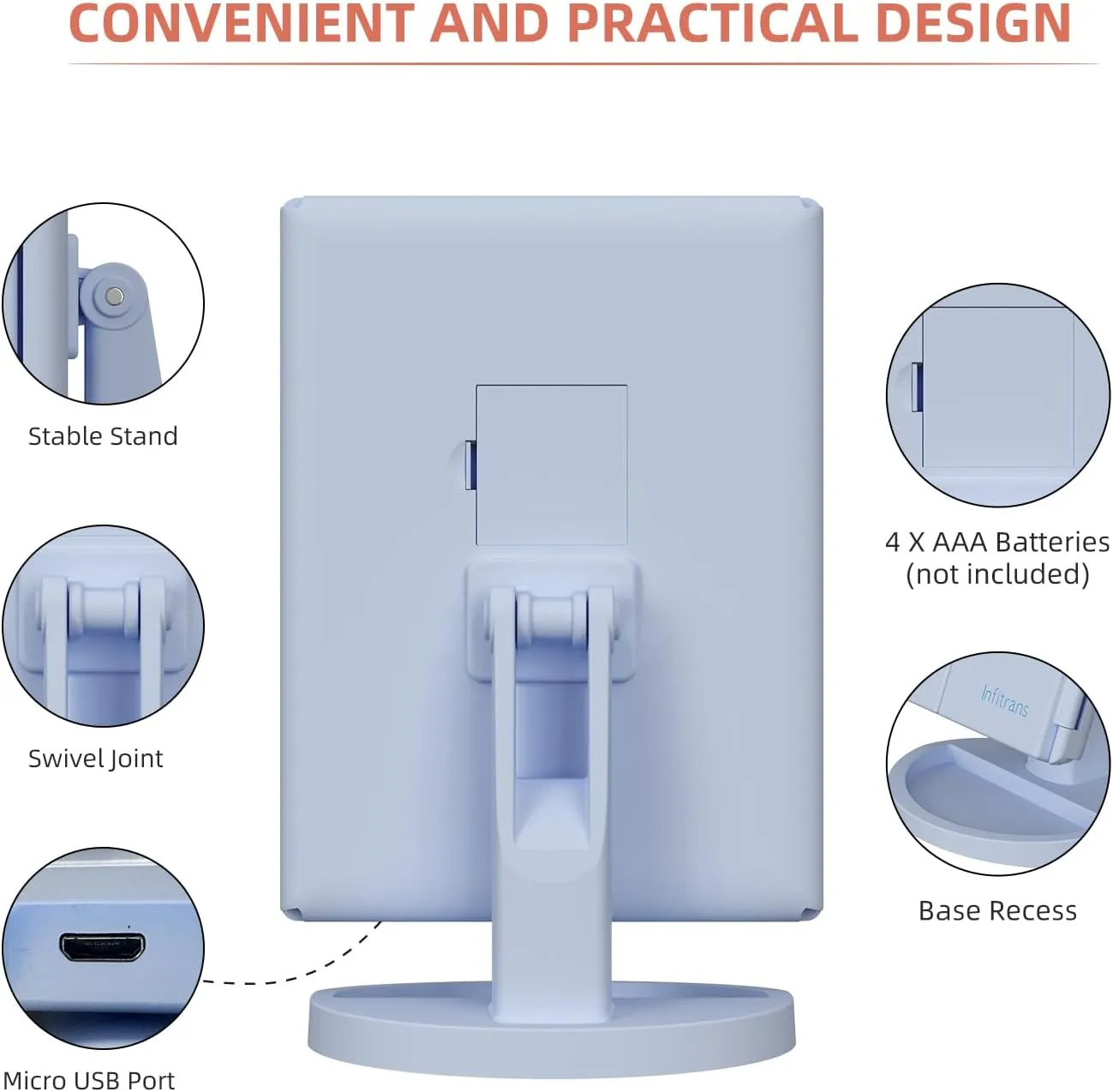 Trifold Makeup Mirror Vanity Mirror with Lights,1X 2X 3X Magnification,Touch Screen,180 Adjustable Rotation,Portable Travel Bathroom Cosmetic Mirror