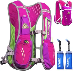 TRIWONDER Running Vest for Women Pink Hydration Backpack Water Pack 5.5L Lightweight Runner Marathon Trail Hiking Cycling (Rose Red - with 2 Soft Water Bottles (350ml))