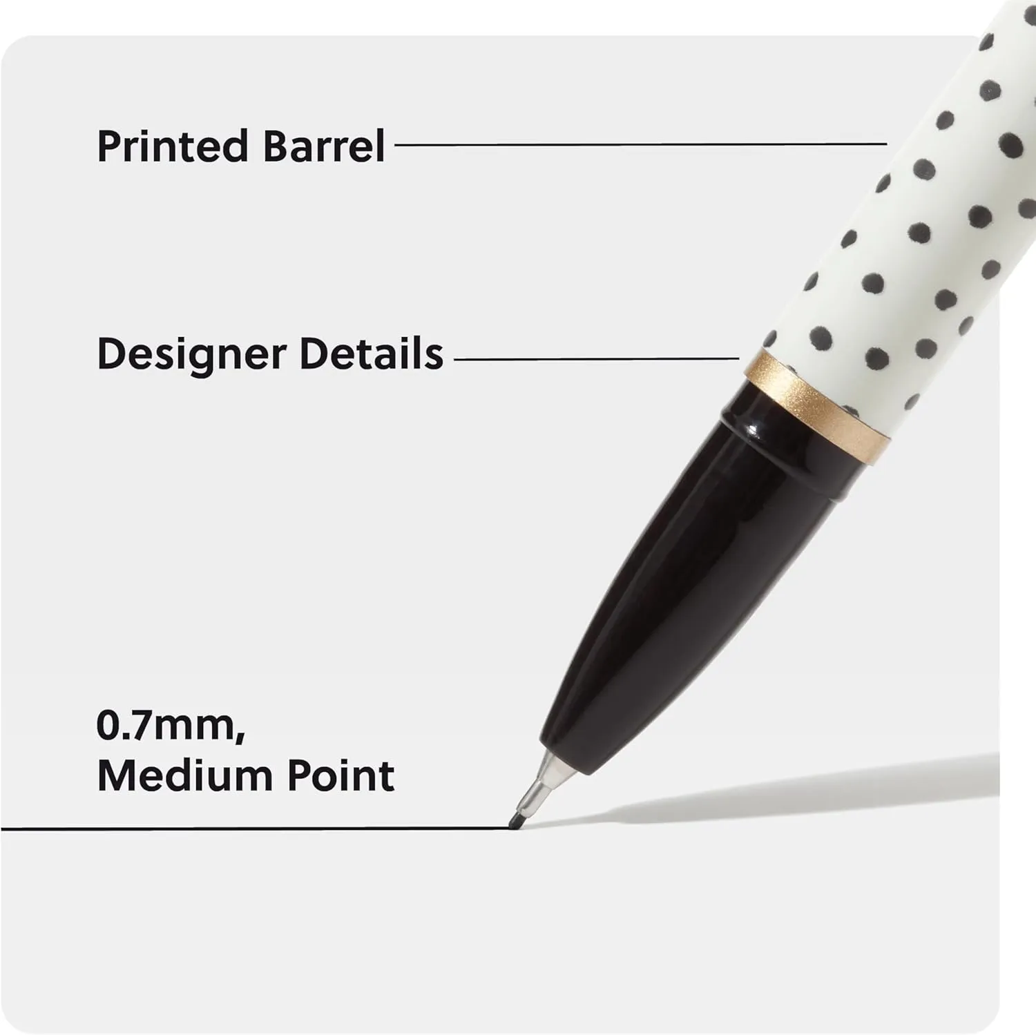 U Brands Catalina Felt Tip Pens, Set of 12, Stripes and Dots with Gold Details, Medium (0.7 mm) Point, Black Ink