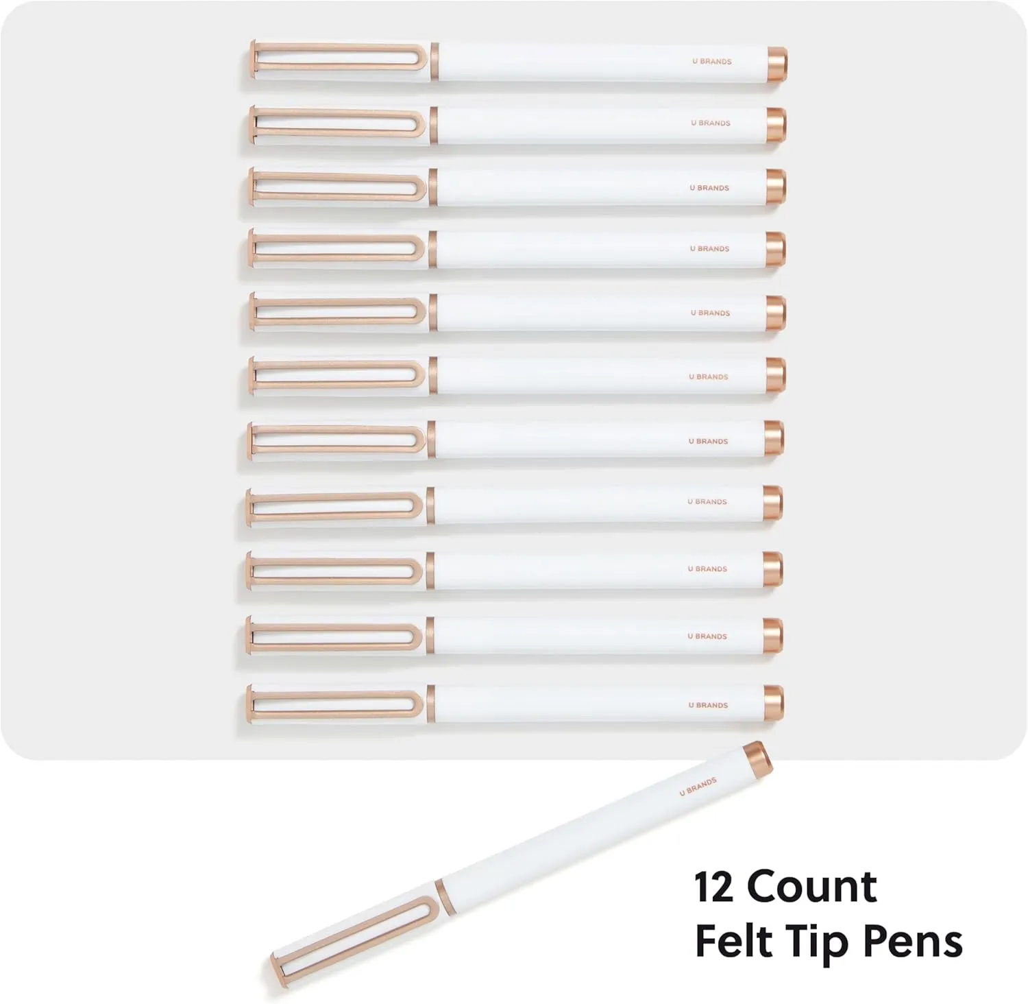 U Brands Catalina Felt Tip Pens, Set of 12, White and Rose Gold, Medium (0.7 mm) Point, Black Ink