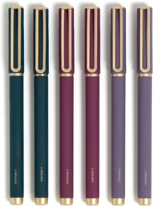 U Brands Catalina Felt Tip Pens, Set of 6, Soft Touch Jewel Tones with Gold Details, Medium (0.7 mm) Point, Black Ink