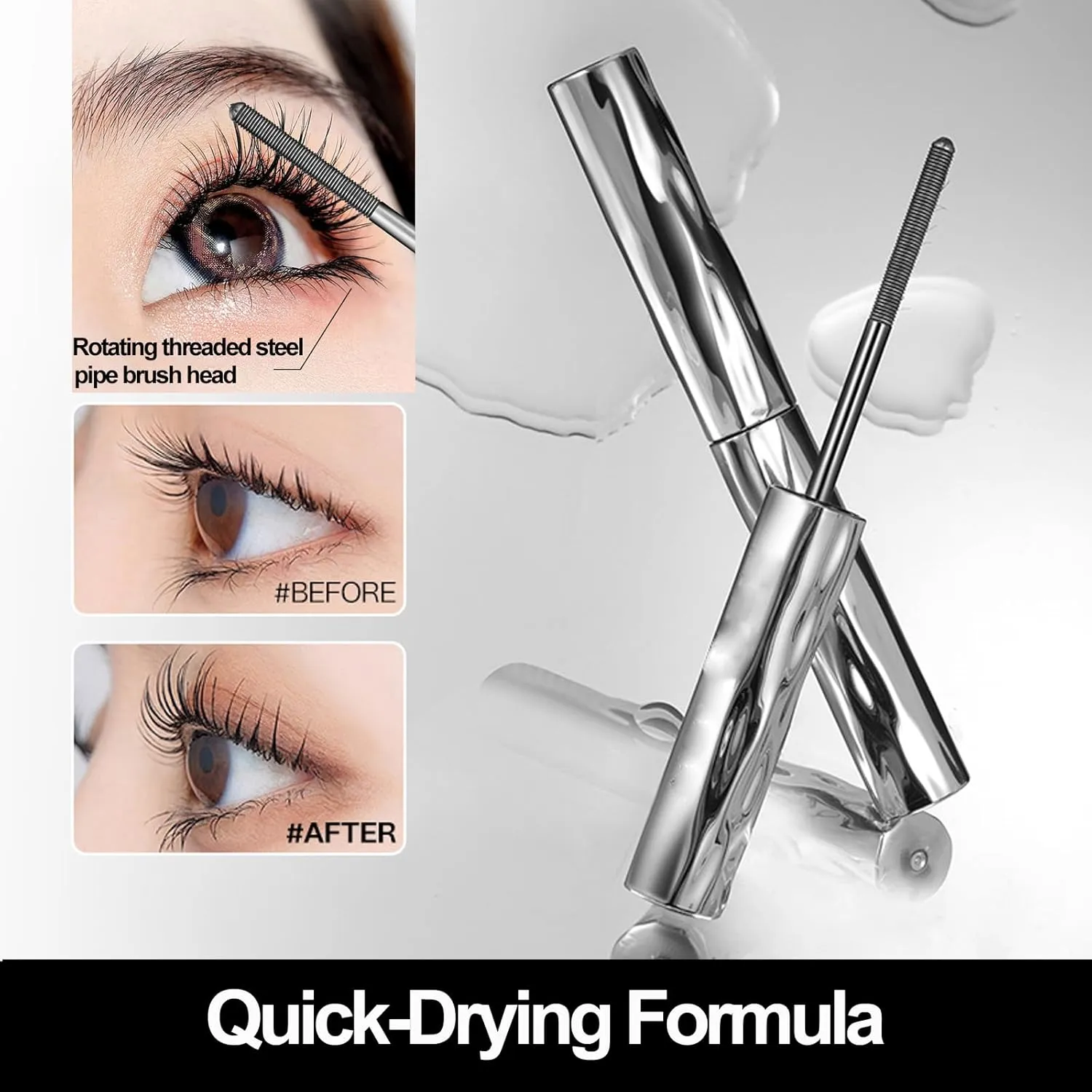 Ultimate Length & Curl Mascara Set, Steel Pipe Eyelash Primer, Steel Tube mascara Primer, 2025 New Waterproof Black Washable Metal mascaras, Iron Wand mascara,Waterproof & Sweat-Resistant (3pcs, 1)