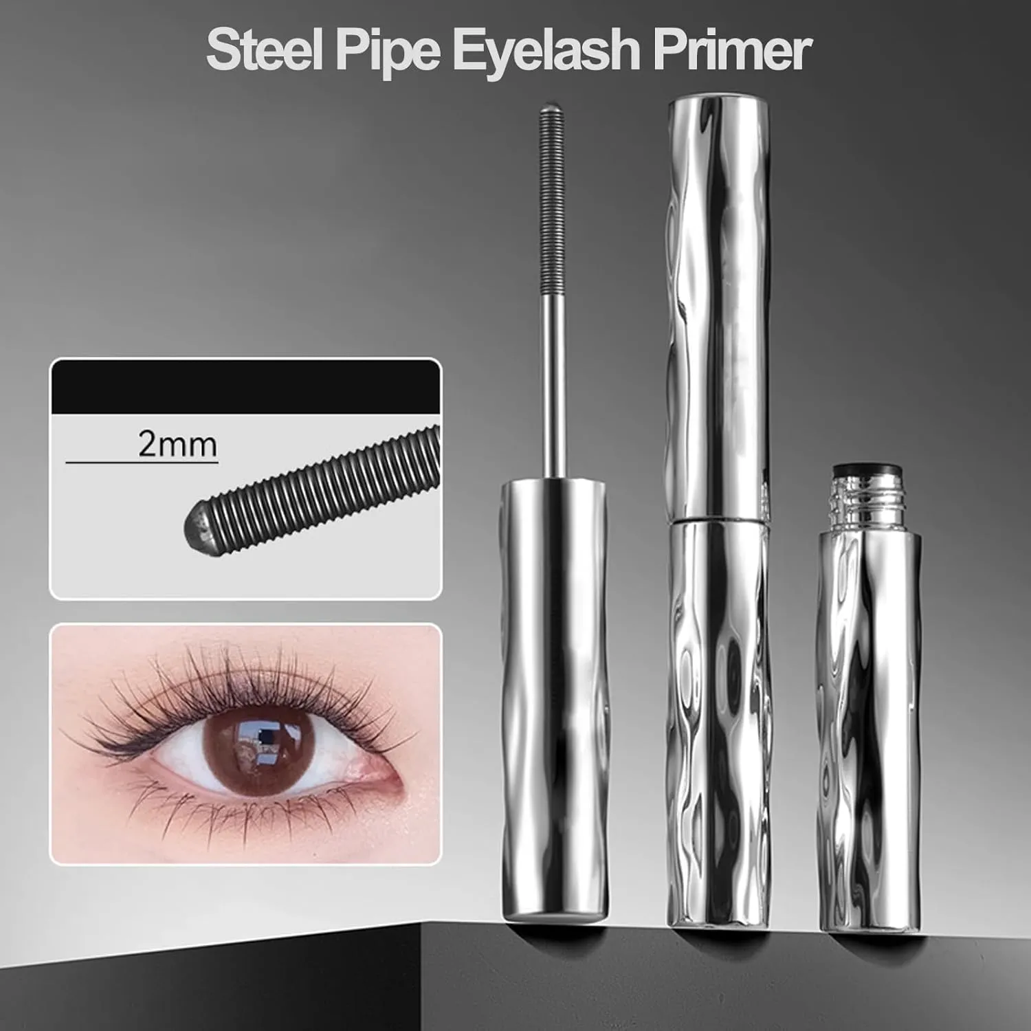 Ultimate Length & Curl Mascara Set, Steel Pipe Eyelash Primer, Steel Tube mascara Primer, 2025 New Waterproof Black Washable Metal mascaras, Iron Wand mascara,Waterproof & Sweat-Resistant (3pcs, 1)