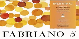 Unbekannt Fabriano Disegno 5" Handmade Watercolour Cardboard, Natural White, Fine Grain, 300 g/m2, 26 x 36 cm, 20 Sheets, Glued on 4 Sides, Chlorine and Acid Free