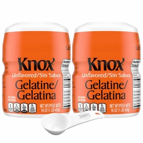 Unflavored Gelatin 2 Pack, 16 oz Canisters for Knox with ZESTI 20 ml Scoop – No-Carb Thickener for Desserts, Parfaits & More, Resealable Canister for Freshness, Perfect for Baking & Homemade Recipes