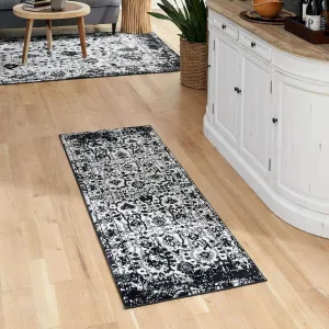 Unique Loom Portland Collection Bohemian Vintage Inspired Tone-on-Tone Design Area Rug (2' 2 x 6' 0 Runner, White/ Black)