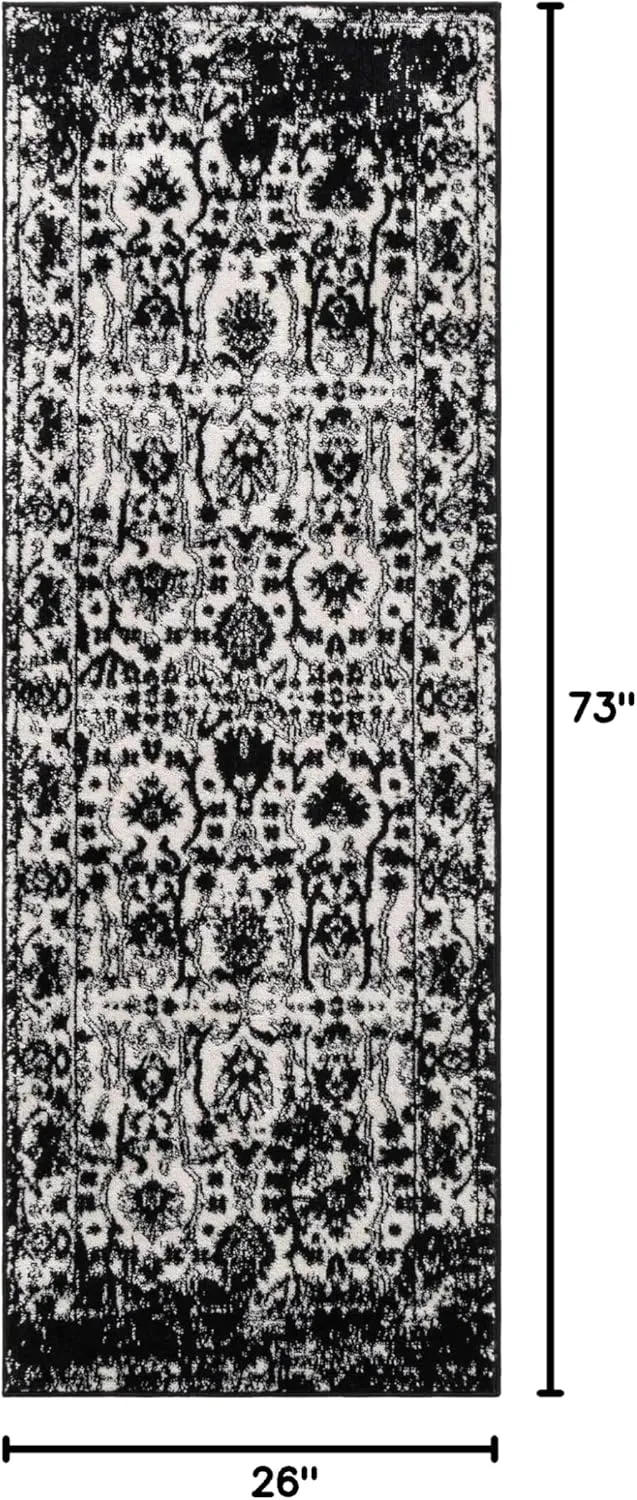 Unique Loom Portland Collection Bohemian Vintage Inspired Tone-on-Tone Design Area Rug (2' 2 x 6' 0 Runner, White/ Black)