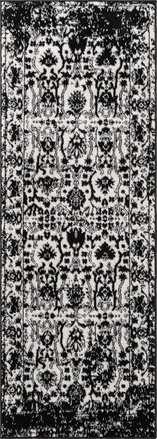 Unique Loom Portland Collection Bohemian Vintage Inspired Tone-on-Tone Design Area Rug (2' 2 x 6' 0 Runner, White/ Black)