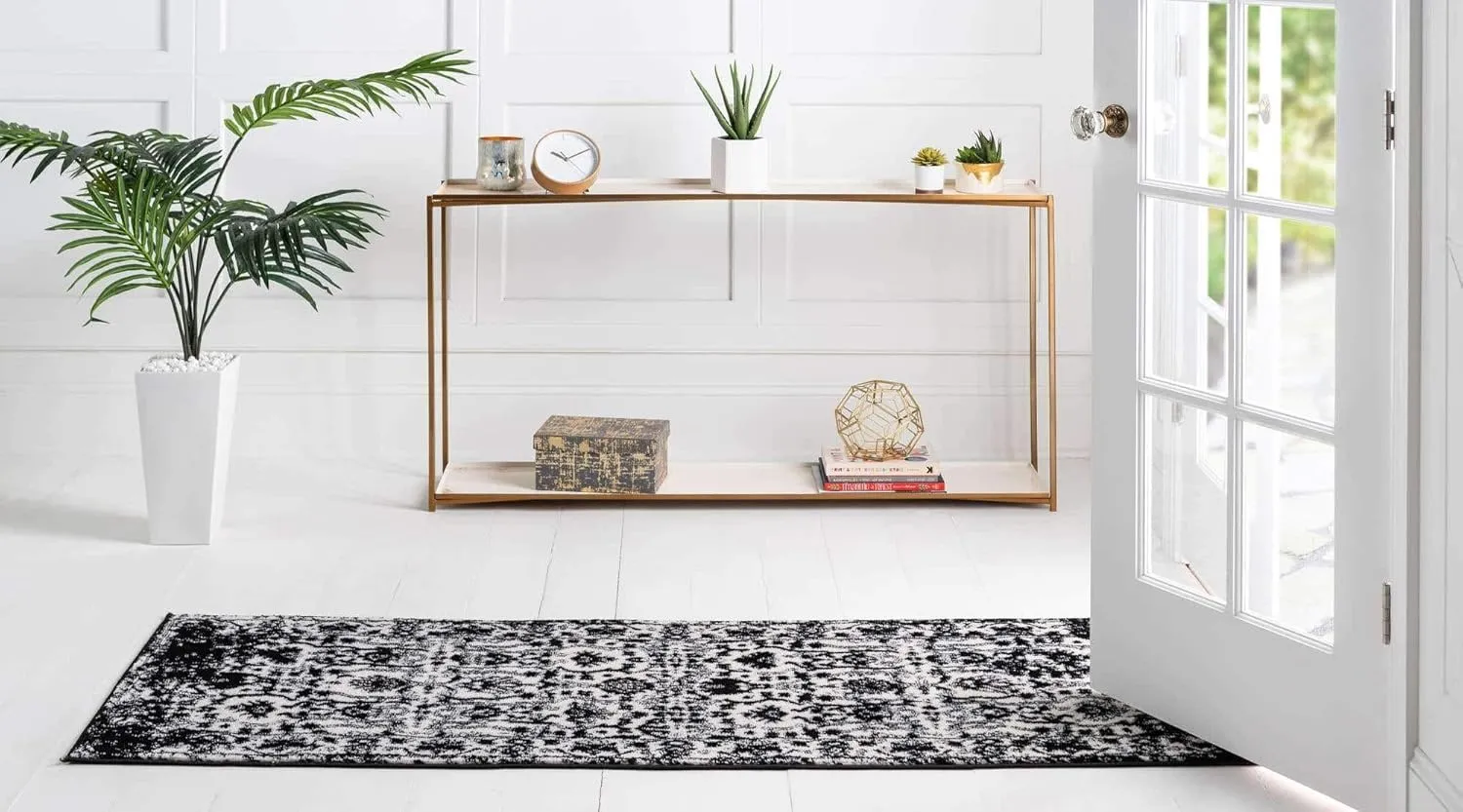 Unique Loom Portland Collection Bohemian Vintage Inspired Tone-on-Tone Design Area Rug (2' 2 x 6' 0 Runner, White/ Black)