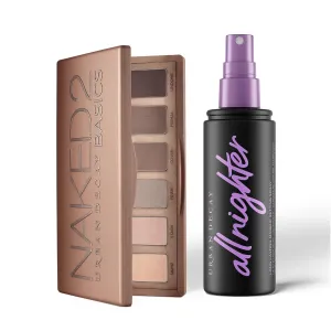 Urban Decay Naked2 Basics Eyeshadow Palette & Setting Spray Bundle - Multi-Use Matte Nude Eyeshadows - All Nighter Waterproof Setting Spray (4 Fl Oz) for Smudge-Proof, Transfer-Resistant Eye Makeup