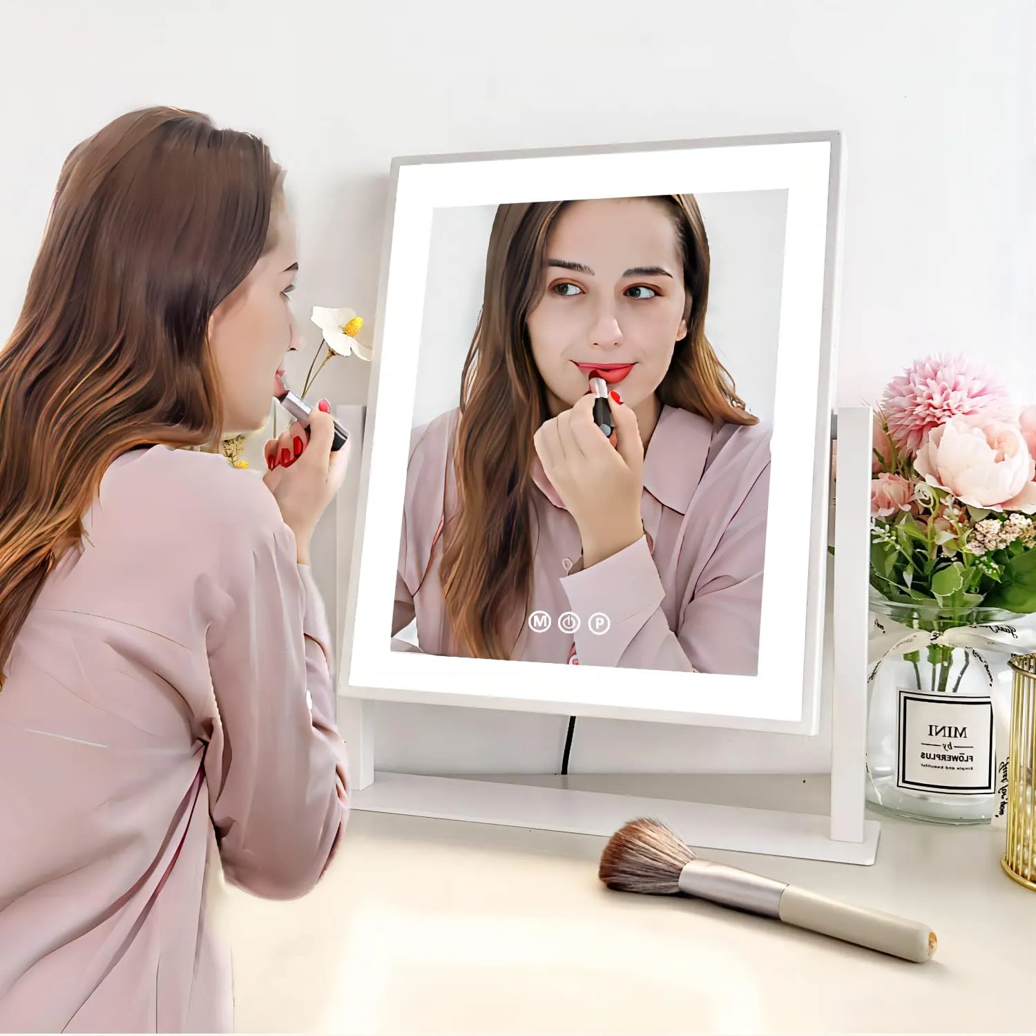 Vanity Mirror with Lights, Makeup Mirror with Lights Three Color Lighting Modes, Dimmable Touch Screen, Detachable 10X Magnifying Mirror, 360°Free Rotation,White
