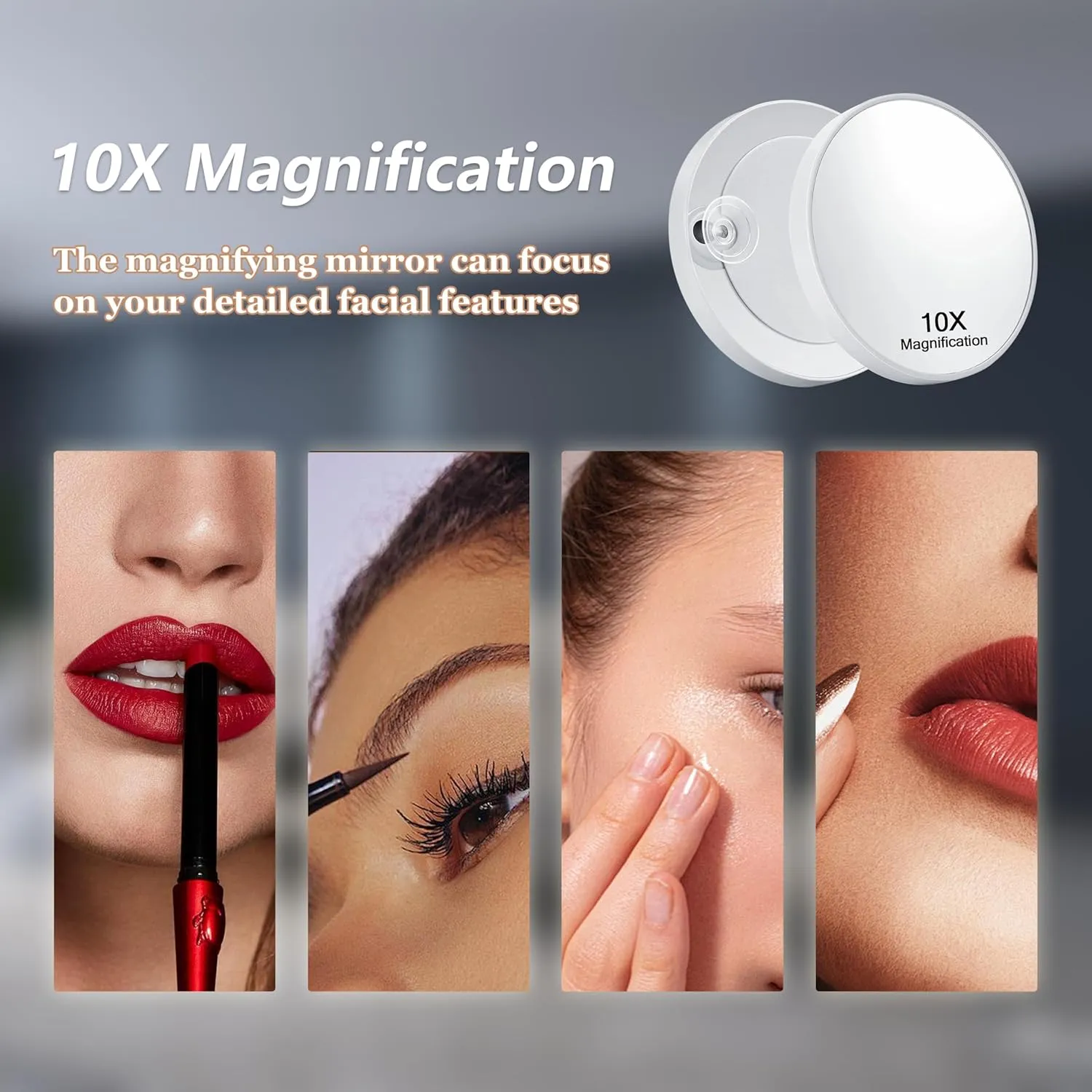 Vanity Mirror with Lights, Makeup Mirror with Lights Three Color Lighting Modes, Dimmable Touch Screen, Detachable 10X Magnifying Mirror, 360°Free Rotation,White