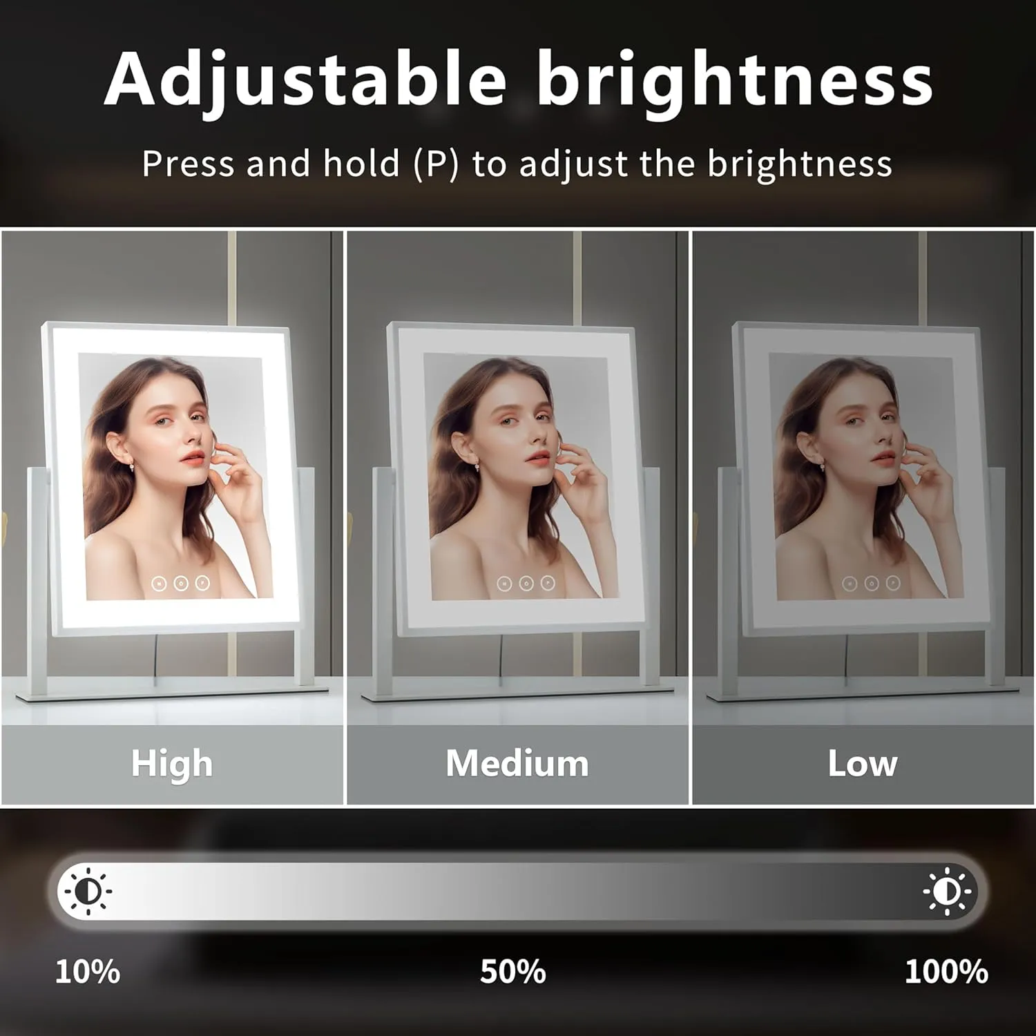 Vanity Mirror with Lights, Makeup Mirror with Lights Three Color Lighting Modes, Dimmable Touch Screen, Detachable 10X Magnifying Mirror, 360°Free Rotation,White