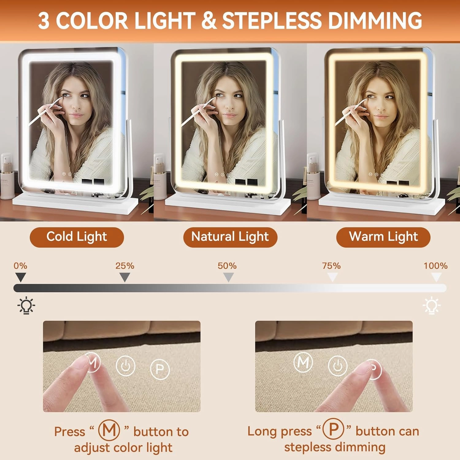 Vanity Mirror with Lights, 20.5”x 15.8” Lighted Makeup Mirror with 10X Magnification, Dimmable 3 Mode 360°Rotation Smart Touch Light Up Mirror for Desk, Bedroom, Dressing Room