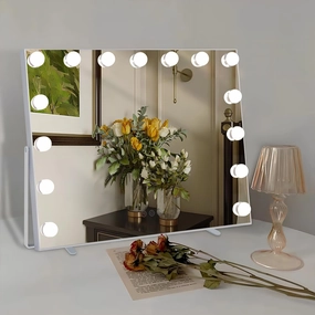 Vanity Mirror with Lights, 22''x18'' Hollywood Makeup Mirror with 15 LED Bulbs, Tabletop Lighted Makeup Mirror with 10X Magnification Mirror, 3 Color Modes, USB Charging Port Touch Control