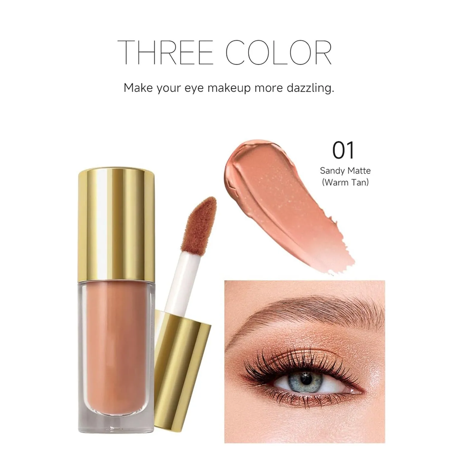 Vegoly Liquid Eye Shadow - Long-Lasting Matte & Shimmer Formula, Buildable Color Intensity, Long-Wear Waterproof Cream Eyeshadow Stick for Professional/Everyday Makeup (Mix 3Pcs)