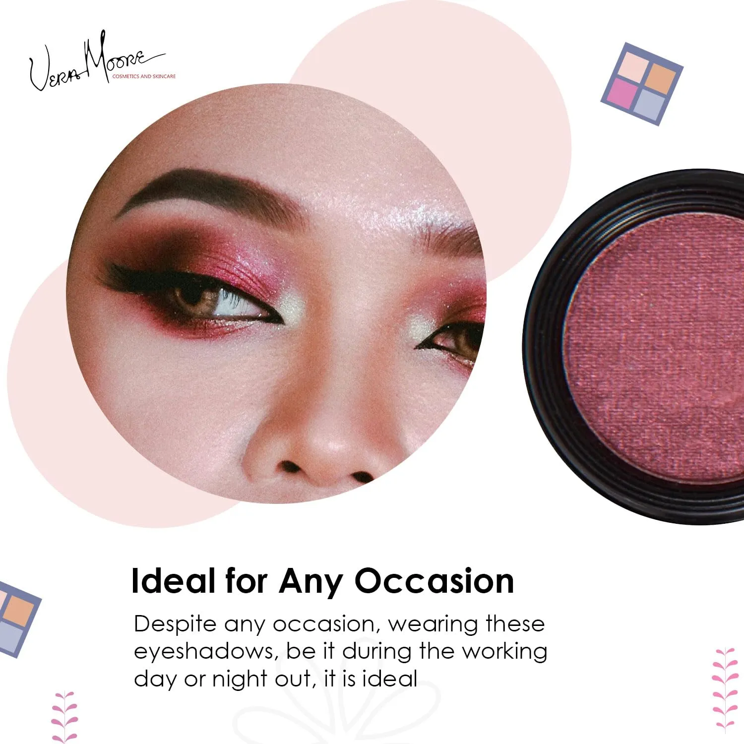 Vera Moore Eyeshadow, Highly Pigmented Eyeshades and Textures, Provide Bold and Lasting Looks, Suitable for Any Event, Easily Blendable Eye Makeup in Multiple Shades. (Wildberry)