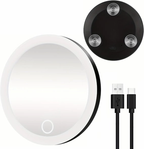 Walbest 4" 30x Magnifying Mirror 30x with LED Light, Portable Lighted Makeup Mirror with Tweezers, 20x Makeup Magnifying Mirror with 3 Suction Cups for Travel Eyes Makeup, Gift for Women Black