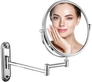 Wall Mounted Makeup Mirror 6 Inch 7X, Wall Mounted Makeup Mirror for Bathroom - Magnification Two-Sided 360° Rotatable Extendable Mirror (Silvery White)