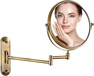 Wall Mounted Makeup Mirror 8 Inch 7X, Wall Mounted Makeup Mirror for Bathroom - Magnification Two-Sided 360° Rotatable Extendable Mirror (Bronzed)