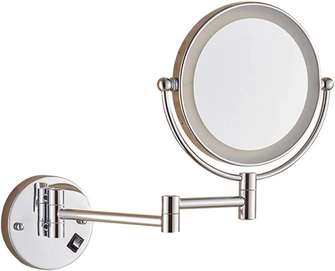 Wall Mounted Makeup Mirror, Double Sided Magnifying LED Mirror, Bathroom Mirror, 360°Swivel and Extendable, Shaving Mirror with Plug-in/Wiring/Black/Wiring