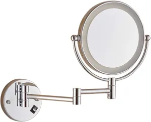 Wall Mounted Makeup Mirror, Double Sided Magnifying LED Mirror, Bathroom Mirror, 360°Swivel and Extendable, Shaving Mirror with Plug-in/Wiring/Black/Wiring