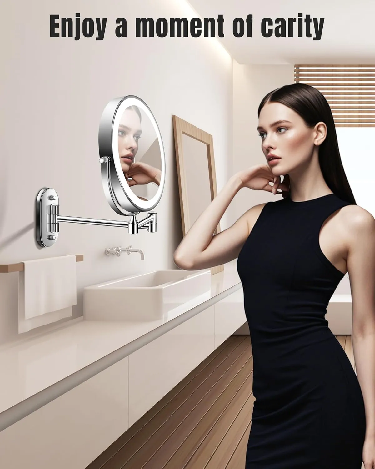 Wall Mounted Makeup Mirror with Light, 20X/1X 8'' Double Sided LED Magnifying Bathroom Lighted Vanity Mirror with Magnification, 3 Color Light up Touch Dimmable Extended Arm 360 Rotation
