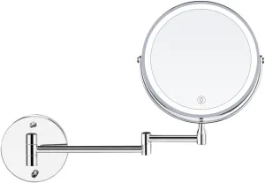 Wall Mounted Makeup Mirror with Lights, 8 Inch 1x/10x Vanity Mirror with 3 Color Light, Double Sided 360° Extendable Arm Touch Sensor for Bathroom Shaving Cosmetic Mirror