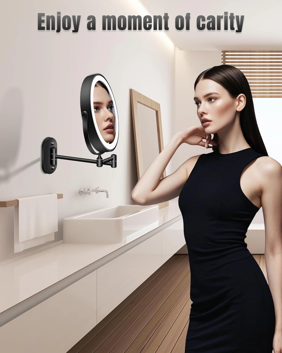 Wall Mounted Makeup Mirror with Light, 20X/1X 8'' Double Sided LED Magnifying Bathroom Lighted Vanity Mirror with Magnification, 3 Color Light up Touch Dimmable Extended Arm 360 Rotation