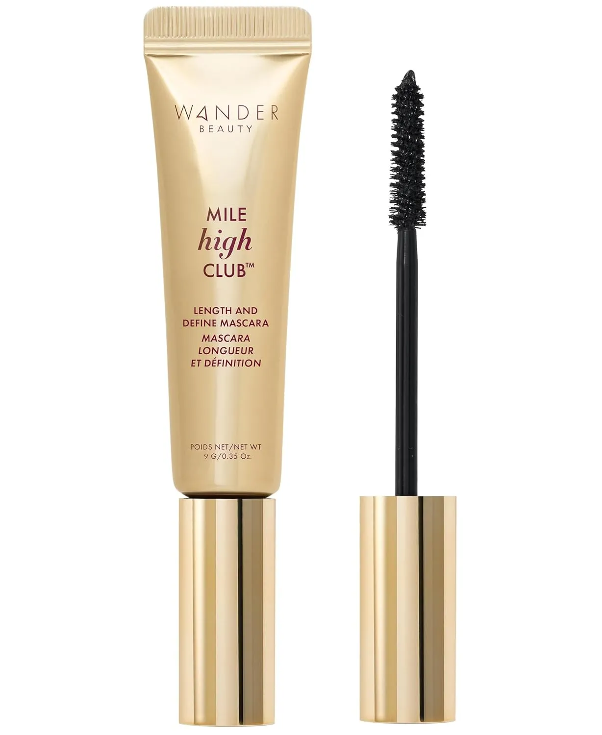 Wander Beauty Mile High Club Length   Define Black Mascara - Smudge-Proof, Lash Lengthening Mascara for a Full, Fanned Out Effect - Castor Oil   Peach Leaf Conditions & Strengthens - 0.31 fl oz