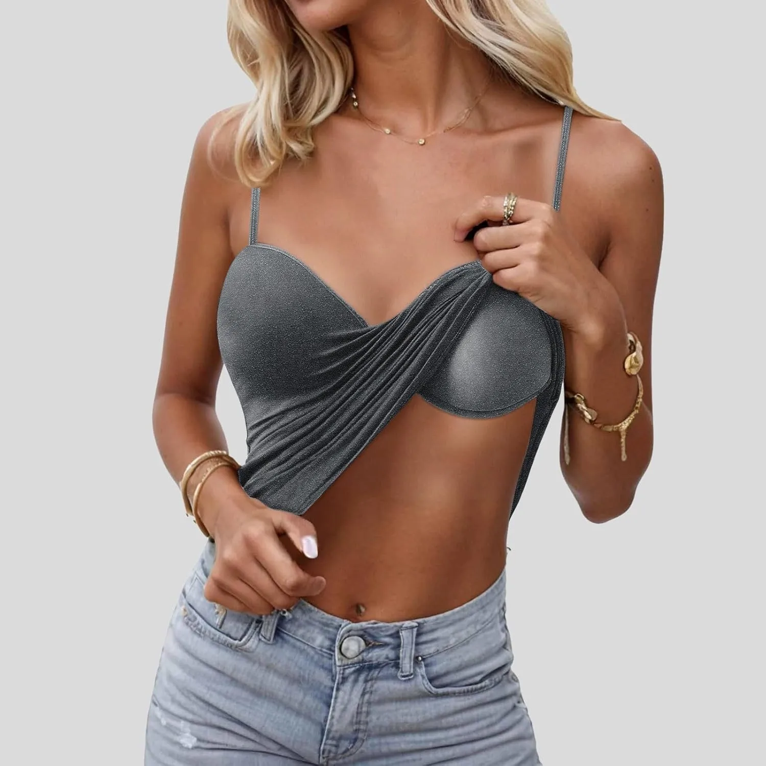 Women Camisole Tops with Built in Bra Adjustable Spaghetti Strap Basic Layer Padded Shelf Bra Cami Tank Tops