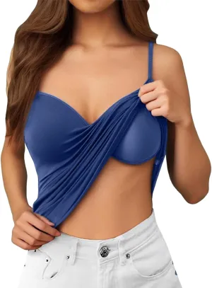 Women Camisole Tops with Built in Bra Adjustable Spaghetti Strap Basic Layer Padded Shelf Bra Cami Tank Tops