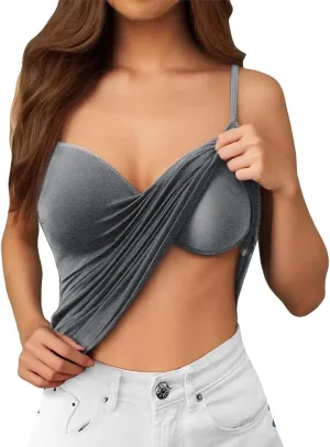 Women Camisole Tops with Built in Bra Adjustable Spaghetti Strap Basic Layer Padded Shelf Bra Cami Tank Tops