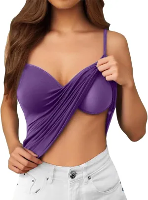 Women Camisole Tops with Built in Bra Adjustable Spaghetti Strap Basic Layer Padded Shelf Bra Cami Tank Tops