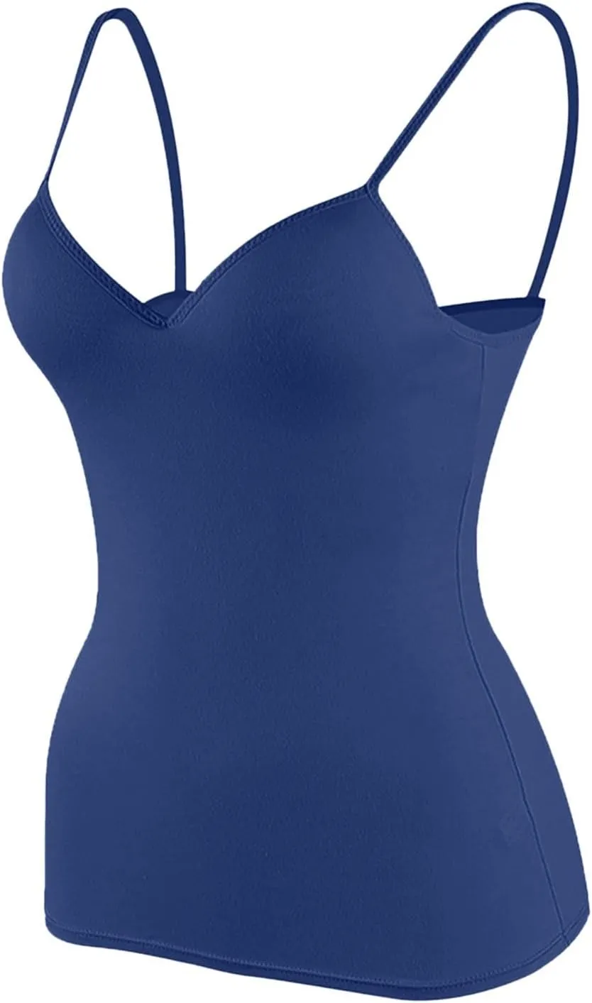 Women Camisole Tops with Built in Bra Adjustable Spaghetti Strap Basic Layer Padded Shelf Bra Cami Tank Tops