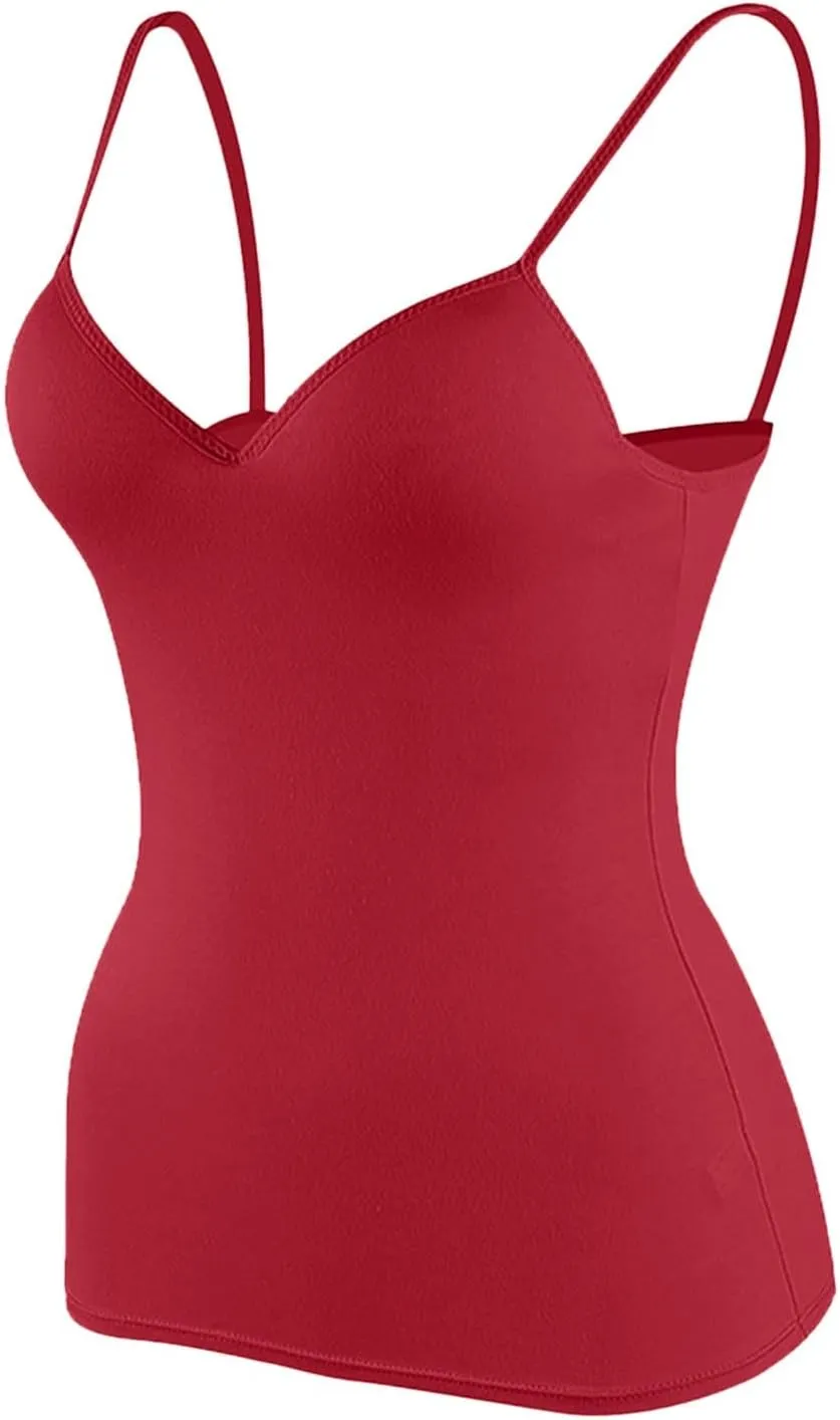 Women Camisole Tops with Built in Bra Adjustable Spaghetti Strap Basic Layer Padded Shelf Bra Cami Tank Tops