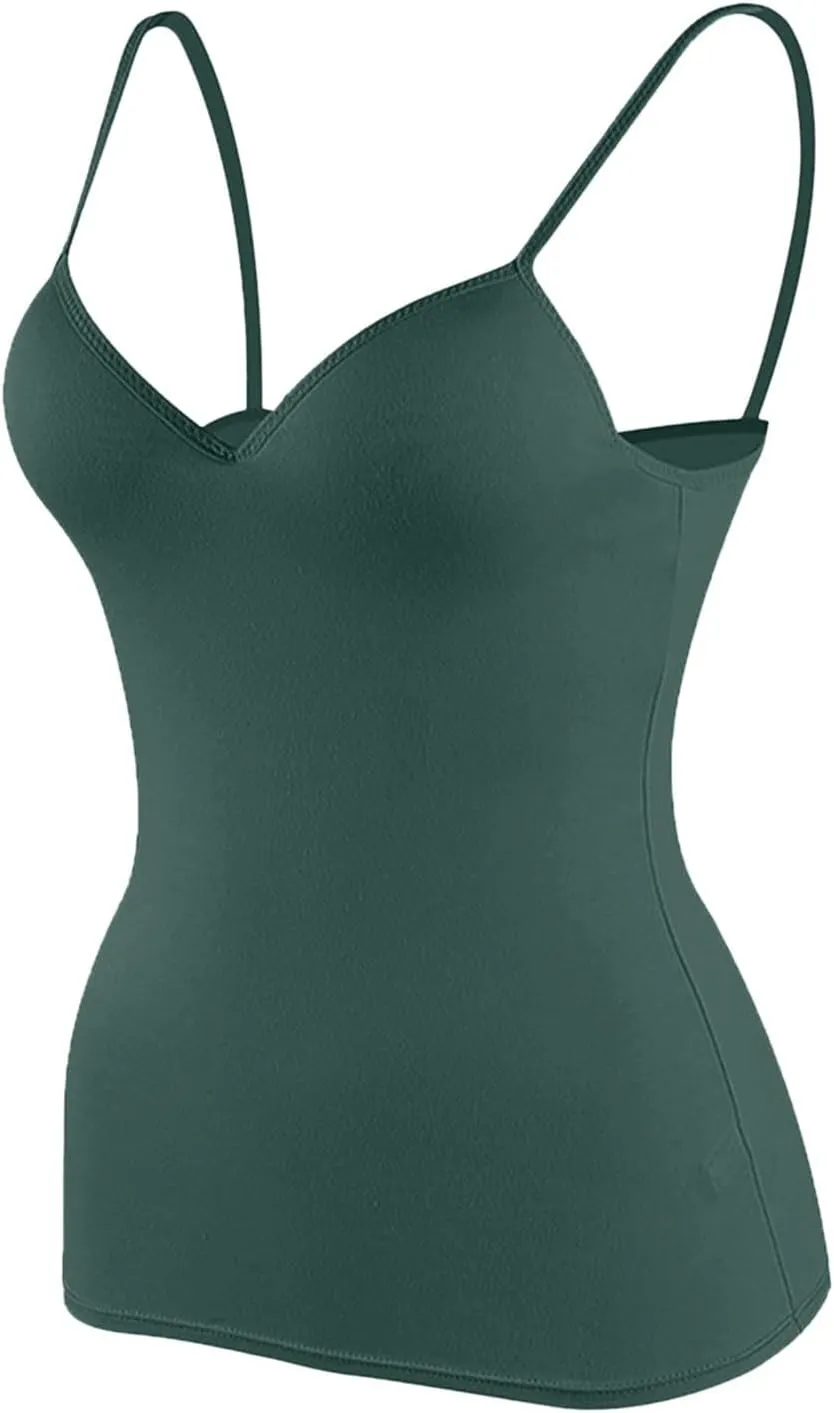 Women Camisole Tops with Built in Bra Adjustable Spaghetti Strap Basic Layer Padded Shelf Bra Cami Tank Tops