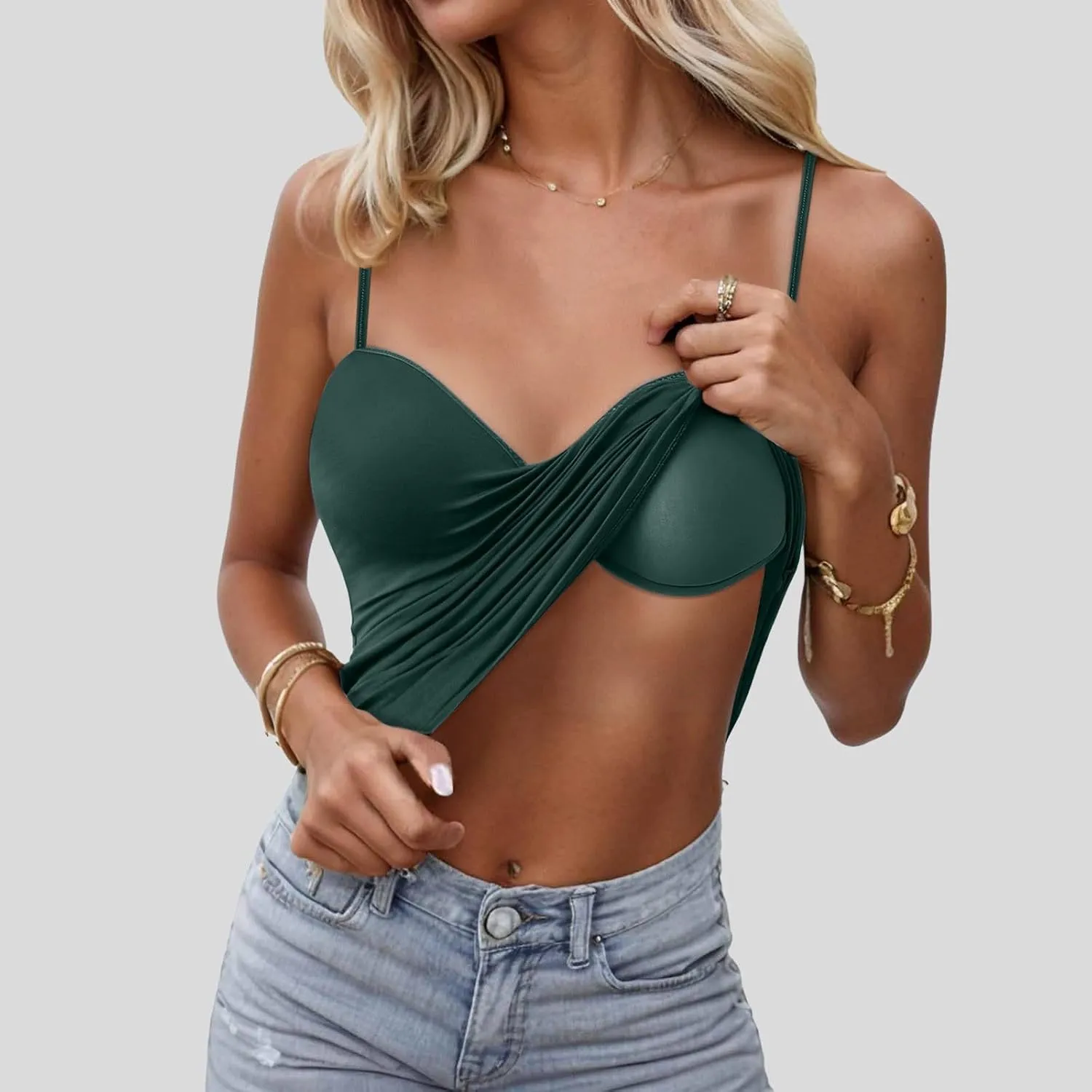 Women Camisole Tops with Built in Bra Adjustable Spaghetti Strap Basic Layer Padded Shelf Bra Cami Tank Tops