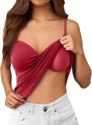 Women Camisole Tops with Built in Bra Adjustable Spaghetti Strap Basic Layer Padded Shelf Bra Cami Tank Tops
