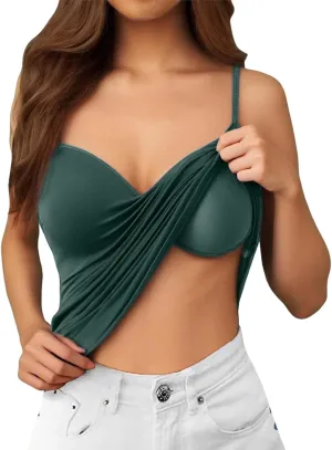 Women Camisole Tops with Built in Bra Adjustable Spaghetti Strap Basic Layer Padded Shelf Bra Cami Tank Tops