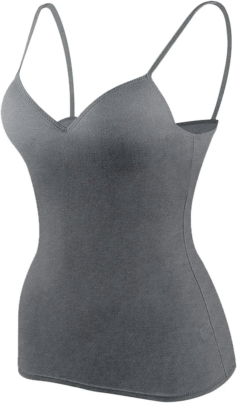 Women Camisole Tops with Built in Bra Adjustable Spaghetti Strap Basic Layer Padded Shelf Bra Cami Tank Tops