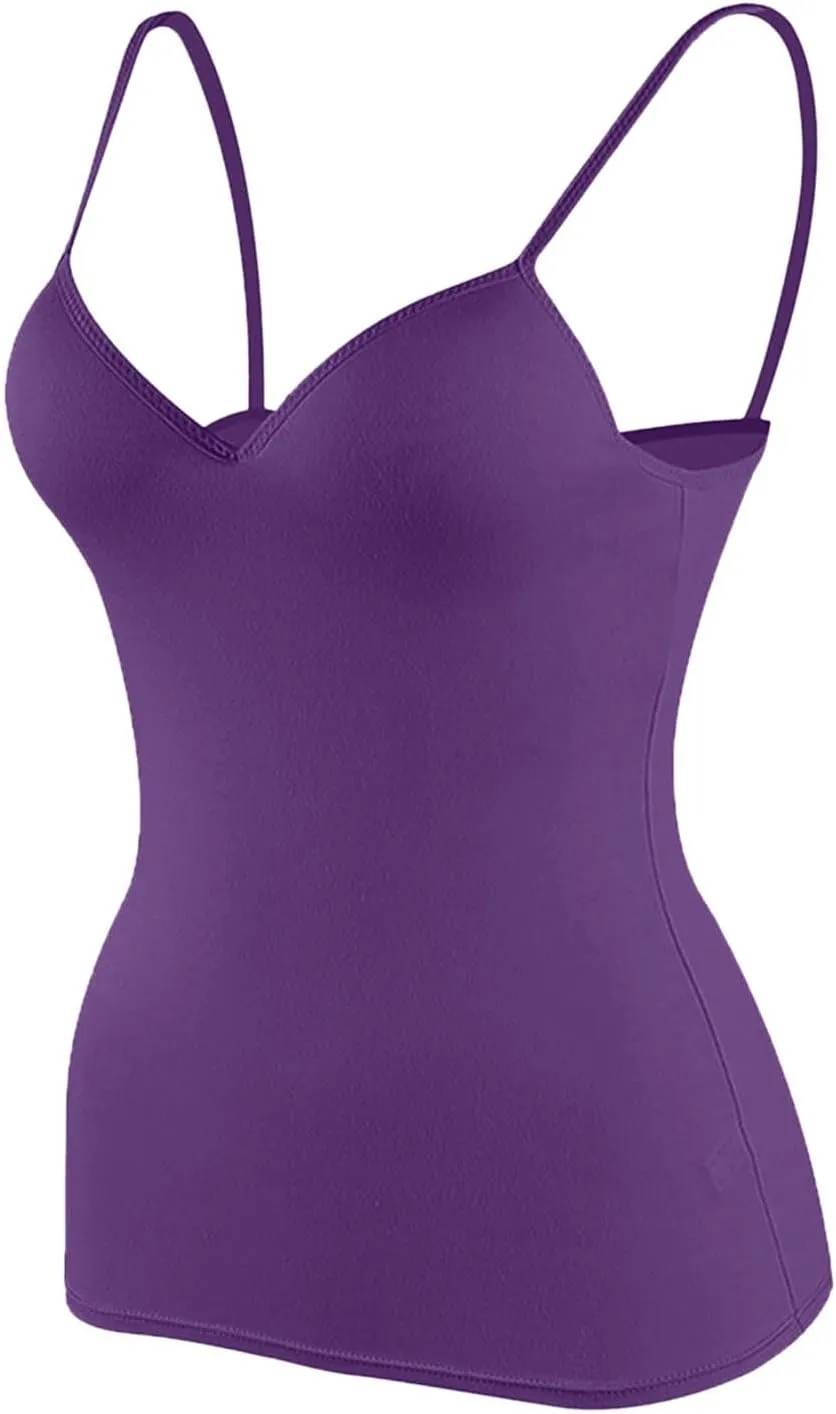 Women Camisole Tops with Built in Bra Adjustable Spaghetti Strap Basic Layer Padded Shelf Bra Cami Tank Tops