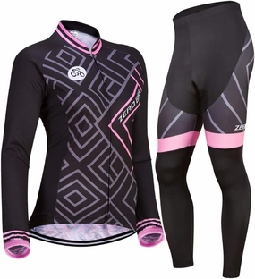 Women's Breathable Long Sleeve 3D Gel Padded Bicycle Cycling Suit Mesh Cloting Pants Set UV Protective