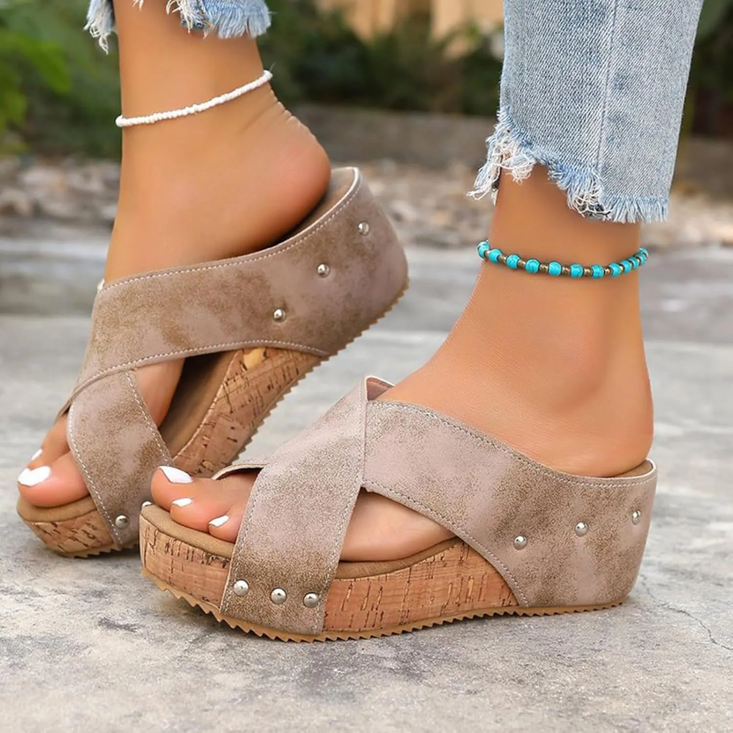 Women'S 2025 Summer Sandals Arch Support Wedge & Platform Heels, Beach Resort Dressy Or Casual Walking Shoes