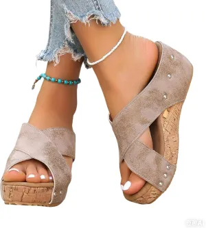 Women'S 2025 Summer Sandals Arch Support Wedge & Platform Heels, Beach Resort Dressy Or Casual Walking Shoes