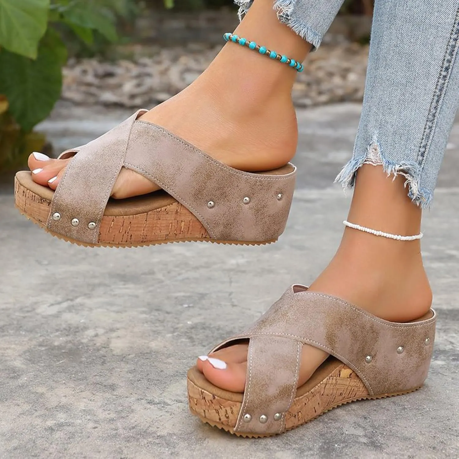 Women'S 2025 Summer Sandals Arch Support Wedge & Platform Heels, Beach Resort Dressy Or Casual Walking Shoes