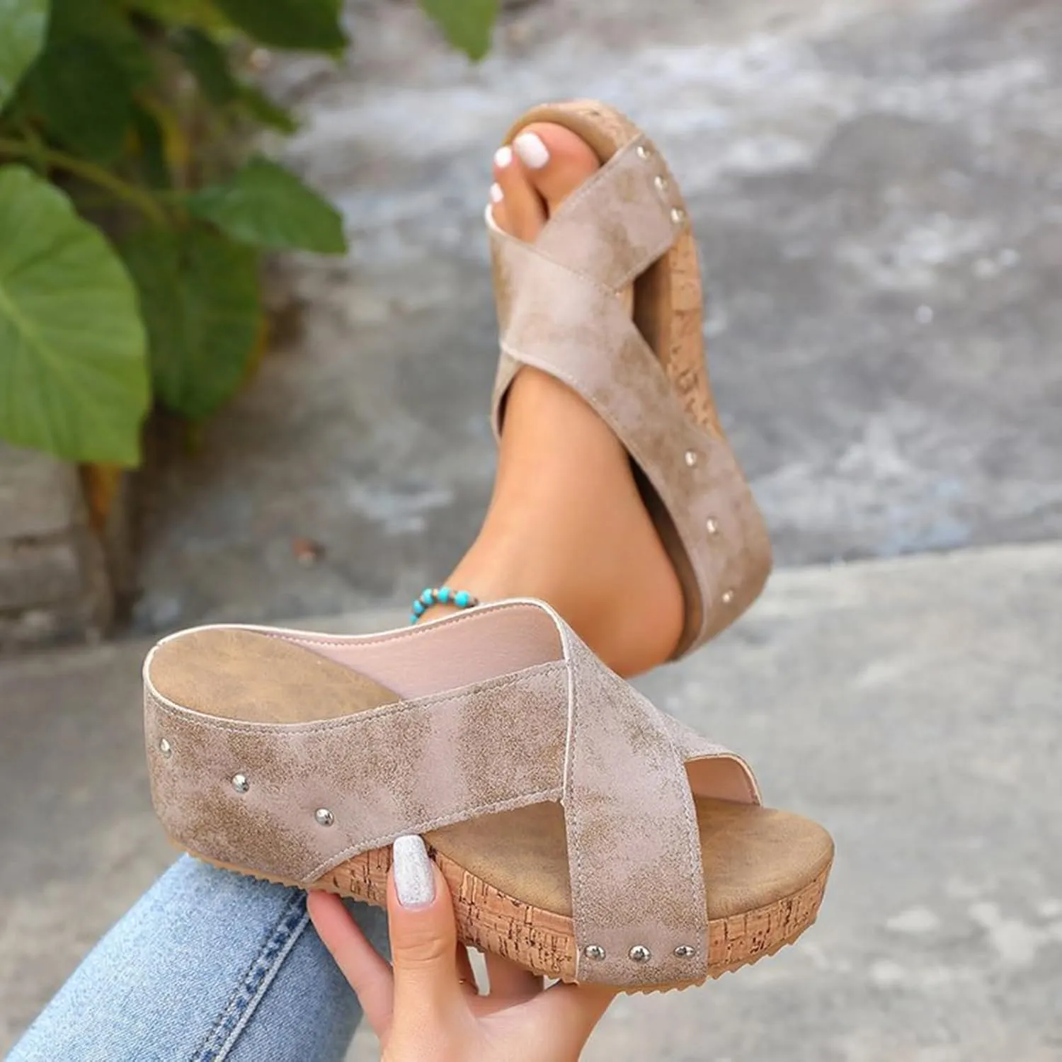 Women'S 2025 Summer Sandals Arch Support Wedge & Platform Heels, Beach Resort Dressy Or Casual Walking Shoes