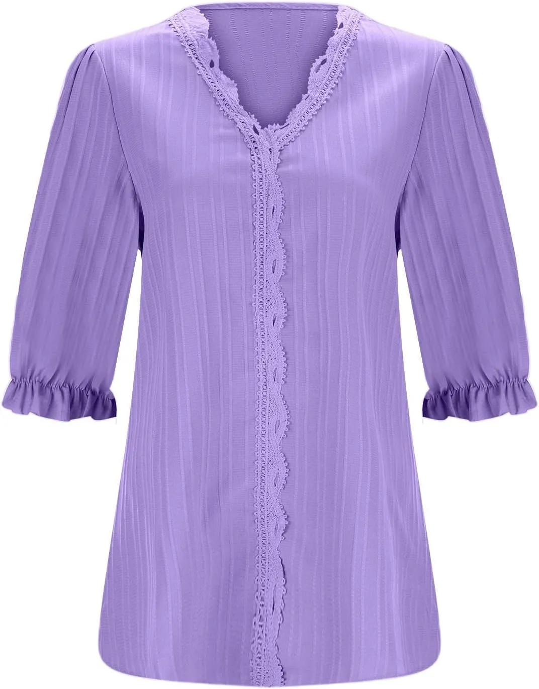 Women's 3/4 Sleeve Tops Elegant Lace V Neck Dressy Casual Shirt Blouse Trendy Outfits 2025 Fashion Clothes