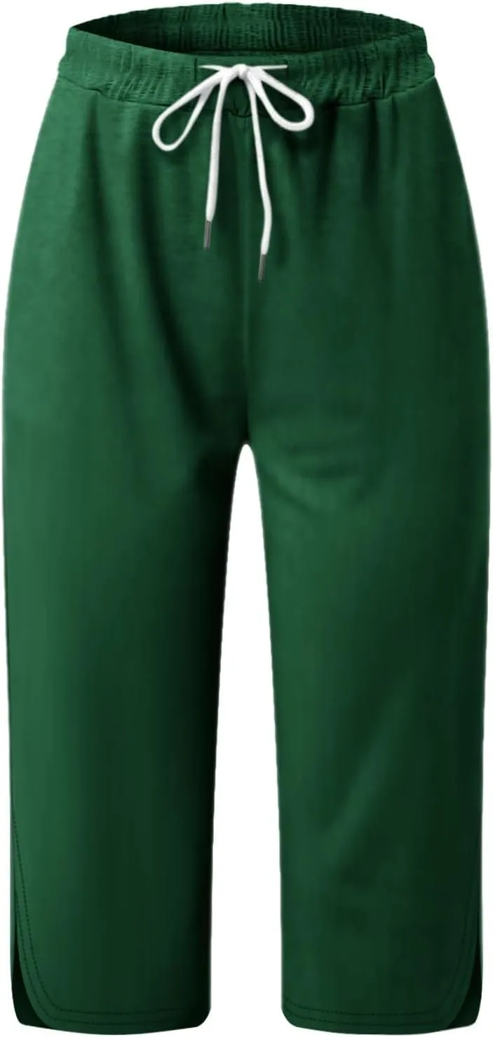 Womens Capri Yoga Pants Loose Workout Joggers Drawstring Sweatpants Lounge Pajama Capris Pants with Pockets