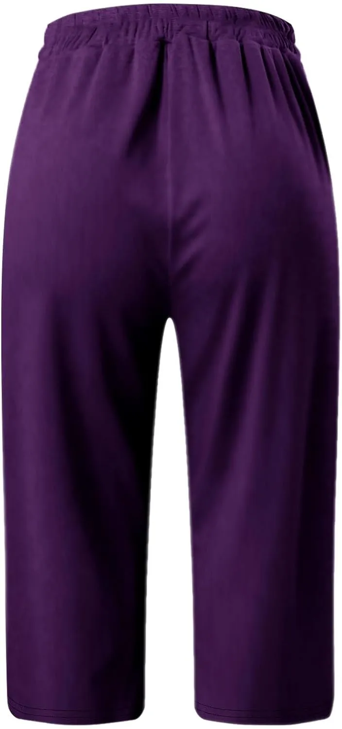 Womens Capri Yoga Pants Loose Workout Joggers Drawstring Sweatpants Lounge Pajama Capris Pants with Pockets